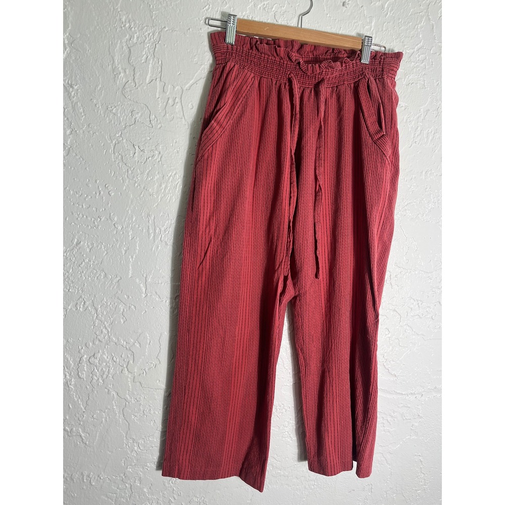 Sienna Sky Large Rust Red Striped Wide Leg Pants Smocked Paperbag Waist
